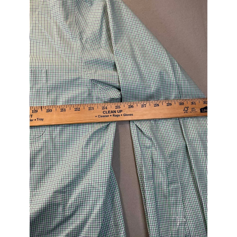 Lands End Mens XL No Iron Oxford Shirt Green Blue Check Button Down - Picture 10 of 11